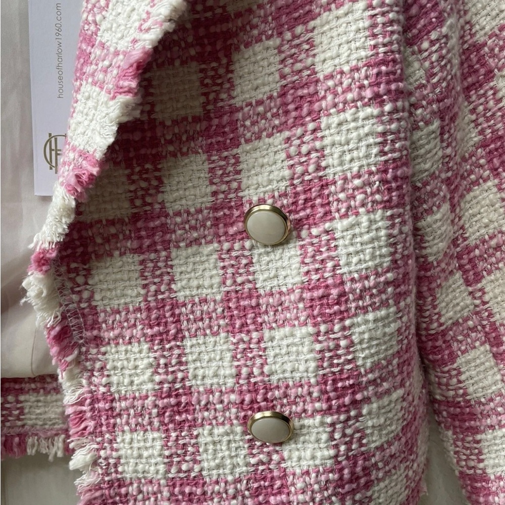 House of Harlow 1960 Plaid Pink and White Blazer - Picture 3 of 12